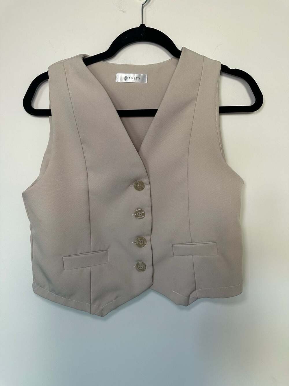 AMITY Beige Button-Front Tailored Vest